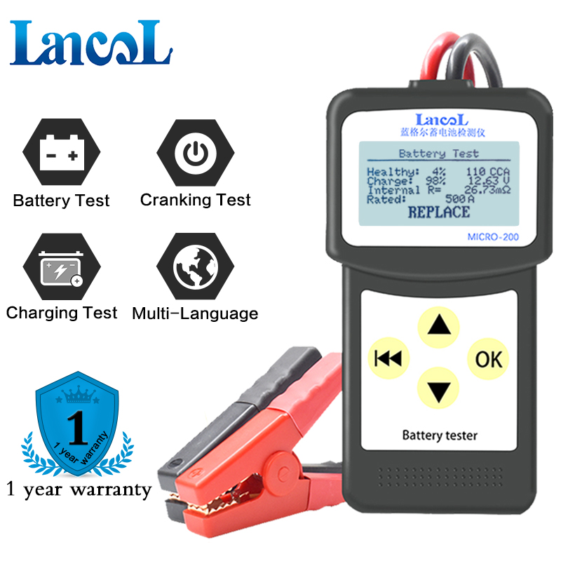 Lancol Micro200 車自動車バッテリーテスター 12V バッテリーシステムアナライザー 100-2000CCA 充電クランキング診断ツール