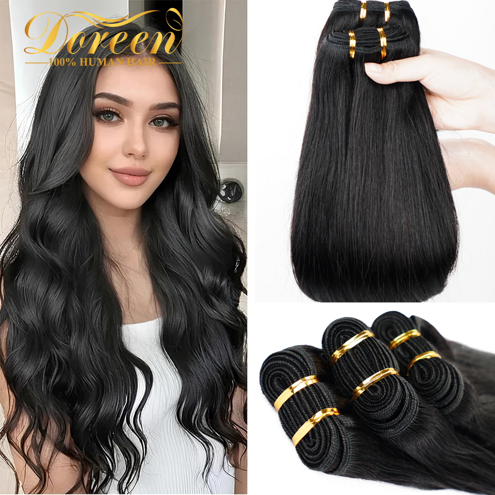 Doreen 100% 人毛横糸バンドルヨーロッパストレートヘア織り機レミーヘア黒茶色のヘアエクステンション 12 に 26 100 グラム