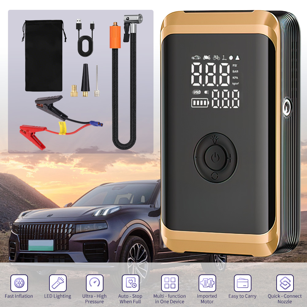 Portable Car Jump Starter with Tire Inflator, 4-in-1 Emergency Car Battery Booster with Digital Air Compressor, 150PSI Auto Tire Pump & LED Light