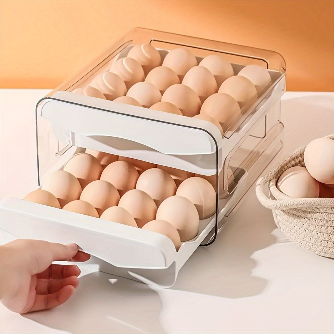 1PC 二層卵収納ボックスポータブル鮮度保持ボックスプラスチック家庭用冷蔵庫卵ボックスキッチン冷蔵庫卵ホルダー