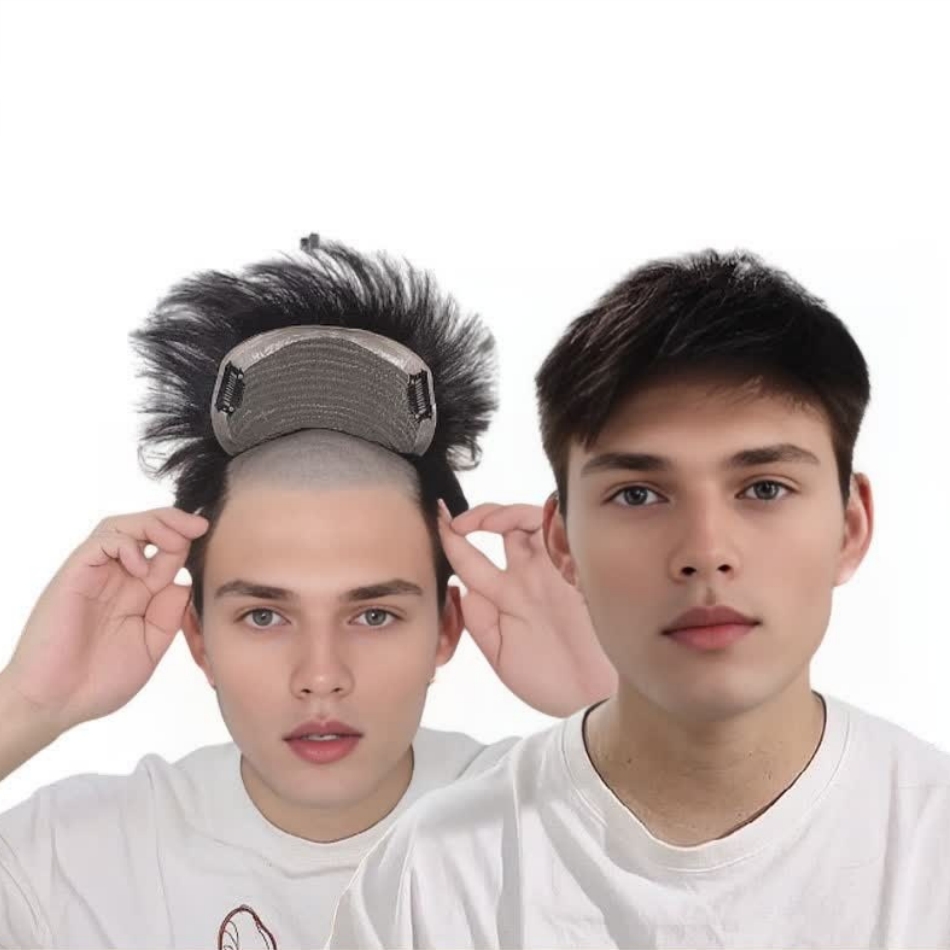 100% 人毛かつらかつら男性の髪男性かつら毛細血管プロテーゼ交換システム男性のかつら本物の髪カバー白髪