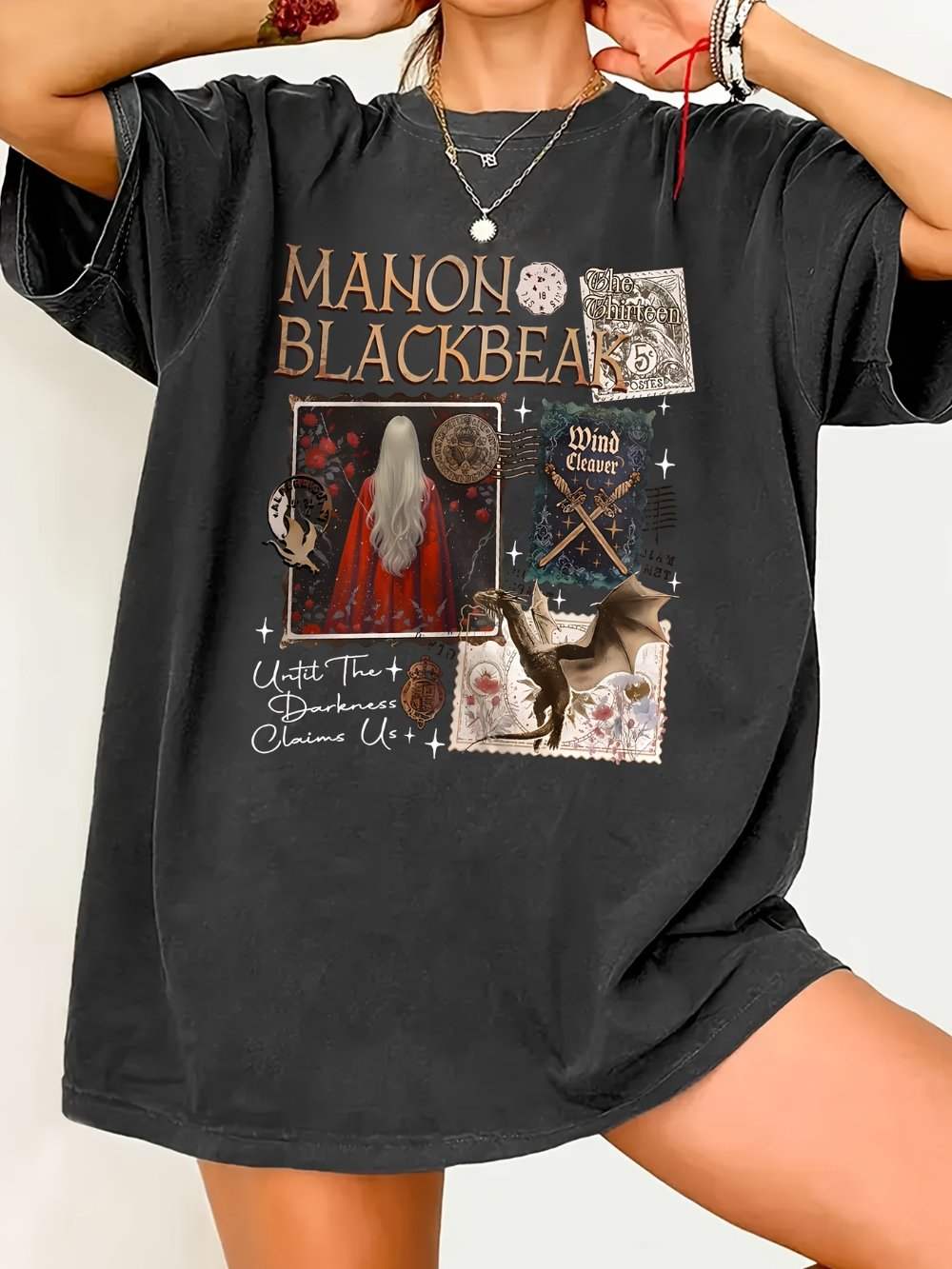 マノンブラックビークプリント半袖Tシャツ-快適なカジュアル半袖Tシャツ芸術的なパターン軽量生地
