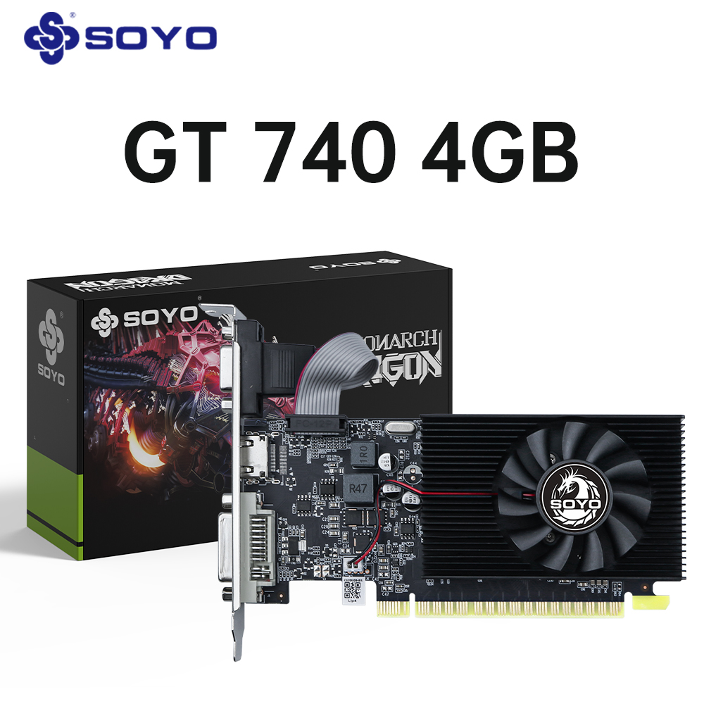 SOYO NVIDIA GeForce GT740 4G グラフィックカード GDDR3 GPU 128ビット PCIe 3.0 x16 デスクトップコンピュータ用ゲーミングビデオカード