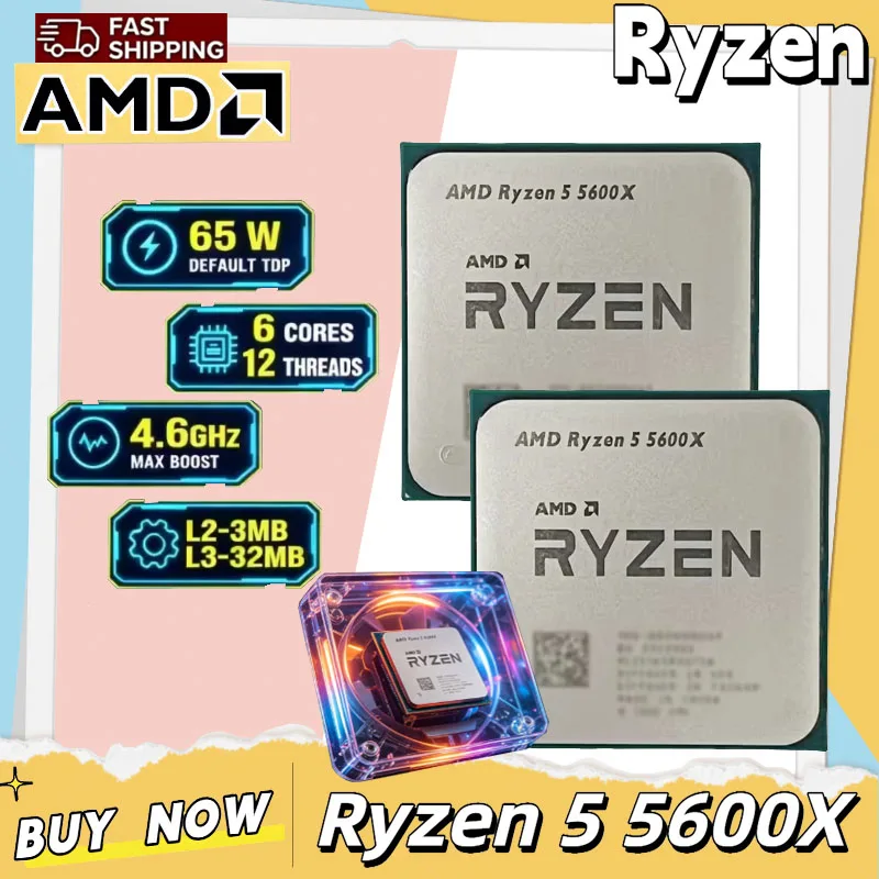 AMD Ryzen 5 5600X AMD R5 5600X CPU 6 コア 12 スレッド 4.6GHz ロック解除デスクトップ プロセッサ ソケット AM4 ゲーミング CPU パッケージなし
