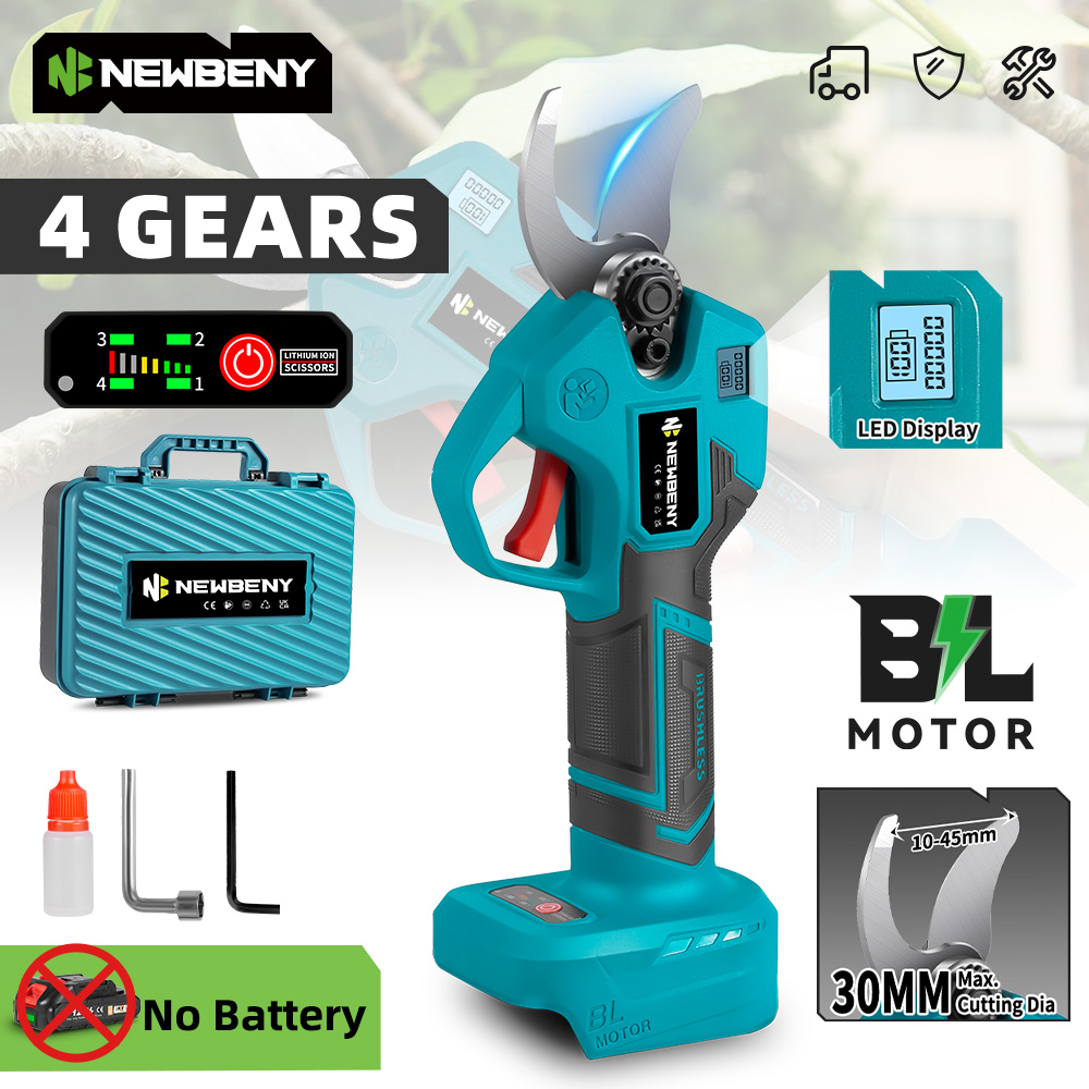 NEWBENY 1800 ワットブラシレス電動剪定ばさみ 4 ギアコードレスハンドヘルド低木はさみ庭の切削工具マキタバッテリーピン