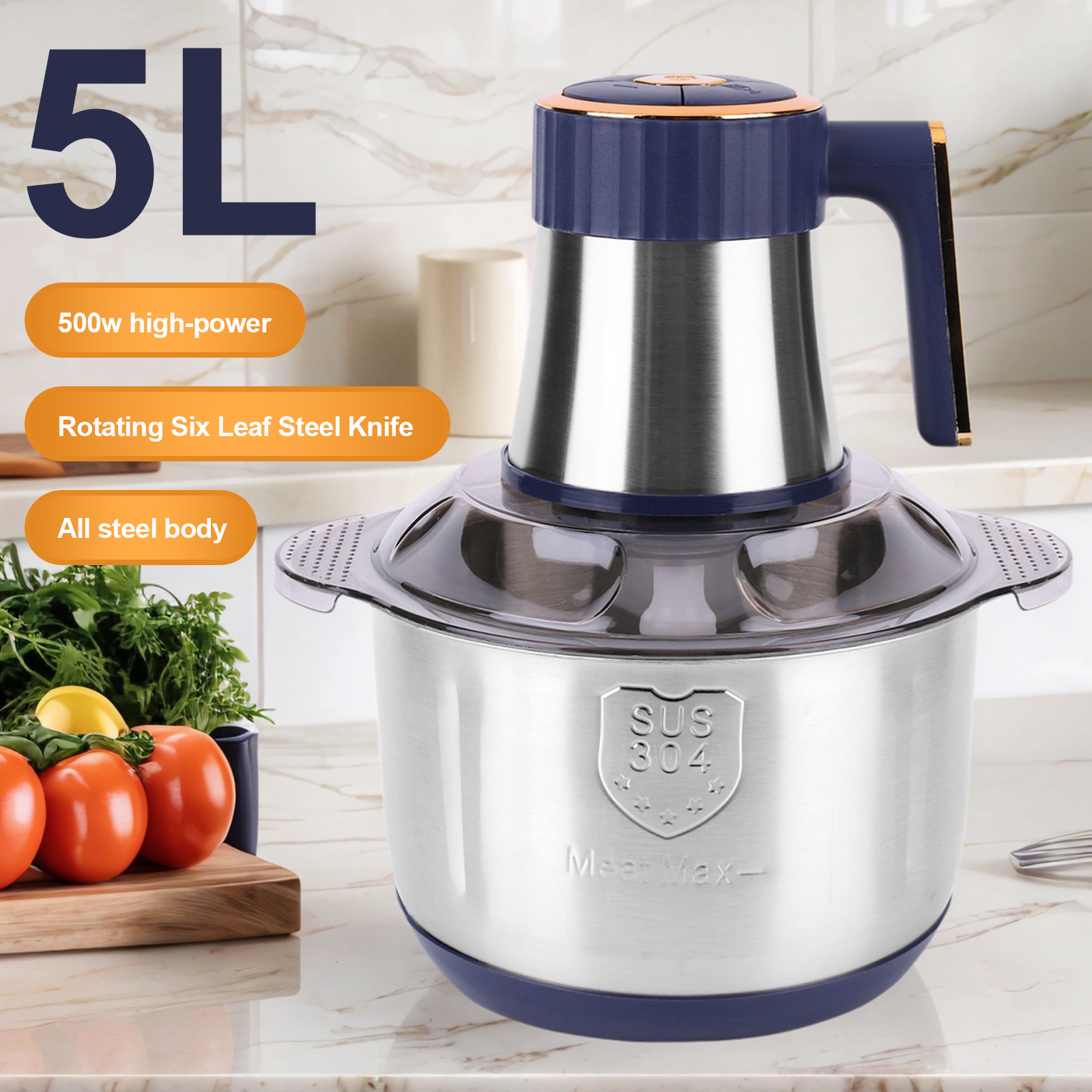 5L 食品野菜プロセッサー 500 ワット電気チョッパーステンレス鋼家庭用肉グラインダーミンサー