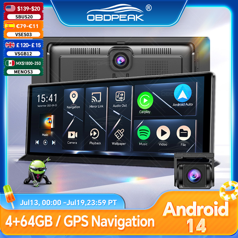 K60 プロバックミラー DVR Android 14 ダッシュカムワイヤレス CarPlay Android 自動デュアルレンズ 1080P ビデオレコーダー GPS ナビゲーション WIFI リバース