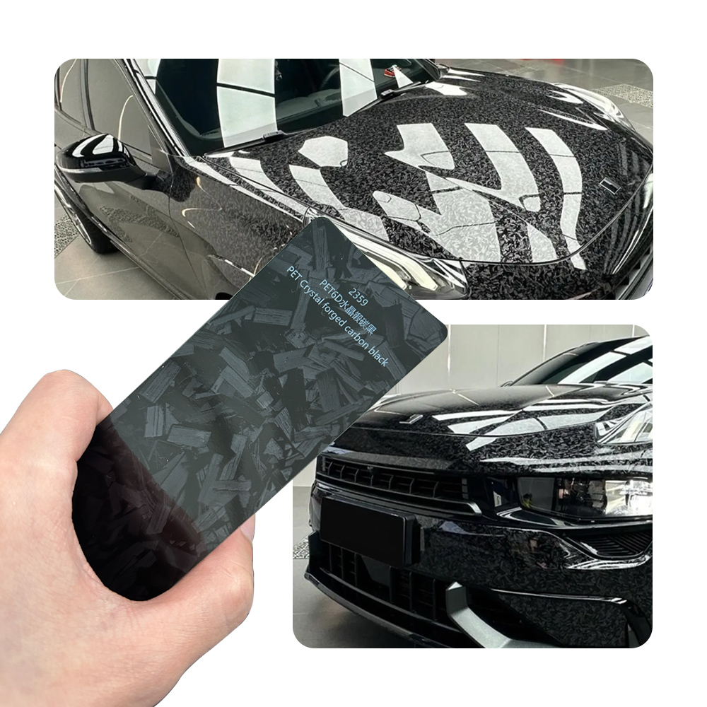 6D クリスタルサテンカーボンブラックフルカーラップビニール PVC PET 車体ステッカー変色フィルムロールペイント保護 1.52X18M