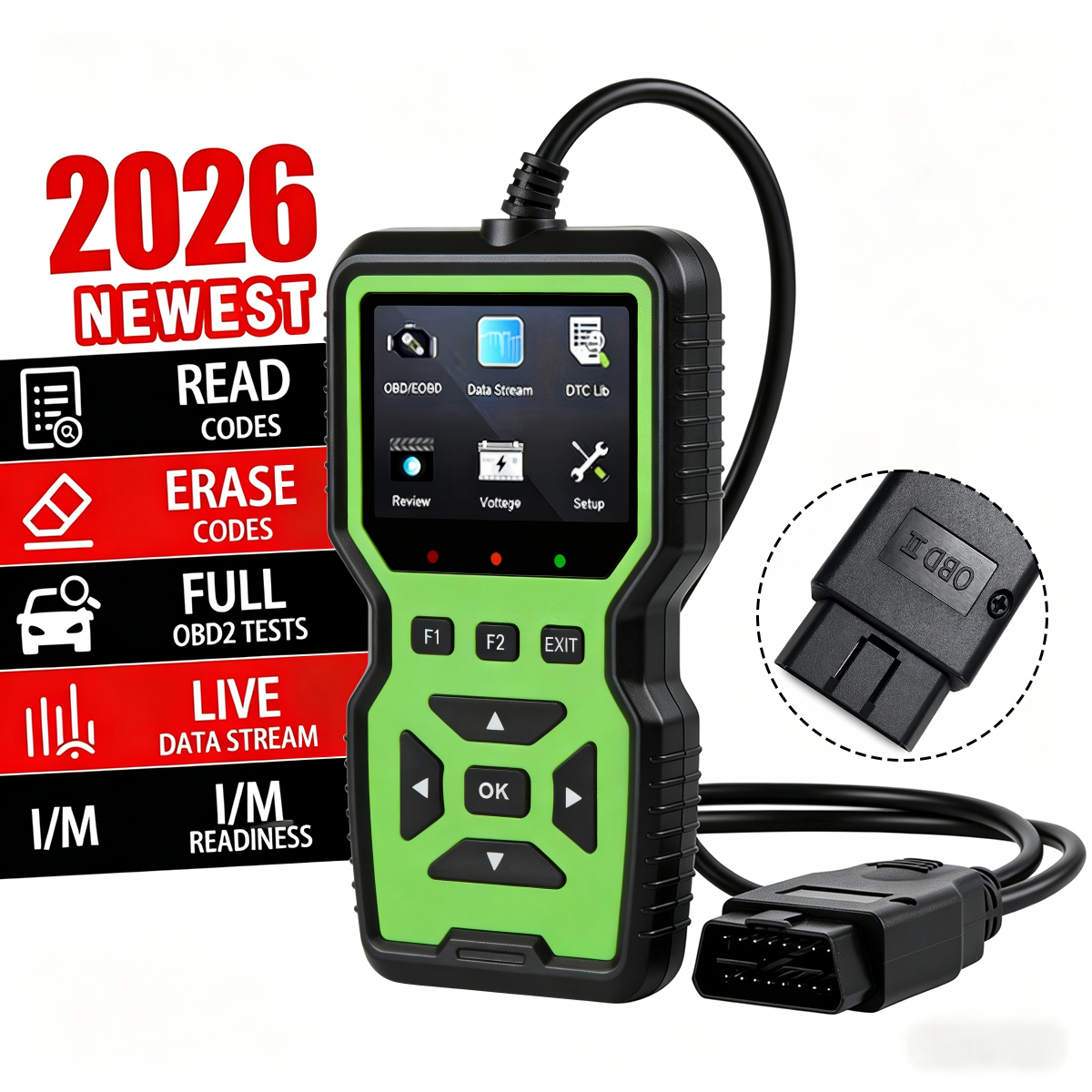 Obd2 スキャナー、故障コードの読み取りと消去、エンジンライトのチェック、ほとんどの燃料自動車用の完全な機能車診断ツール