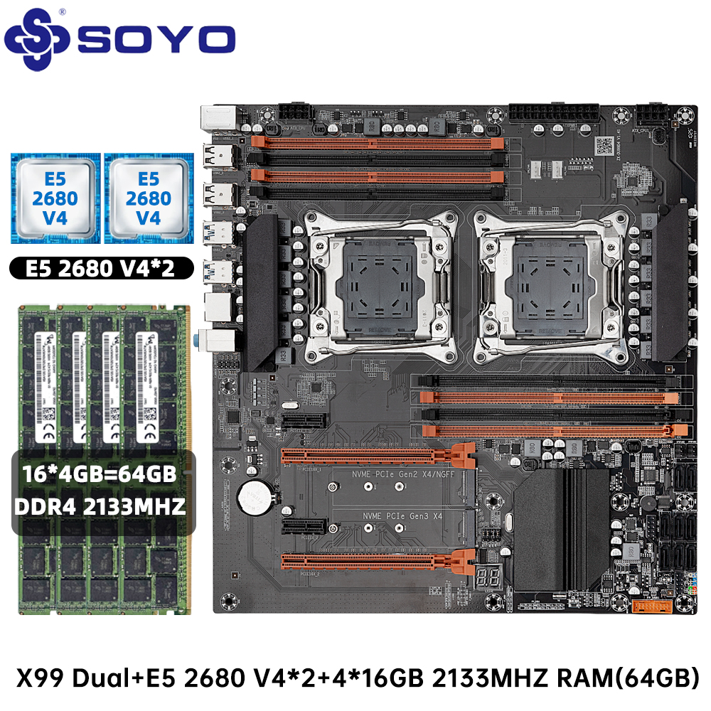 SOYO X99 デュアル CPU ゲーミング マザーボード セット lntel Xeon E5 2680 V4
