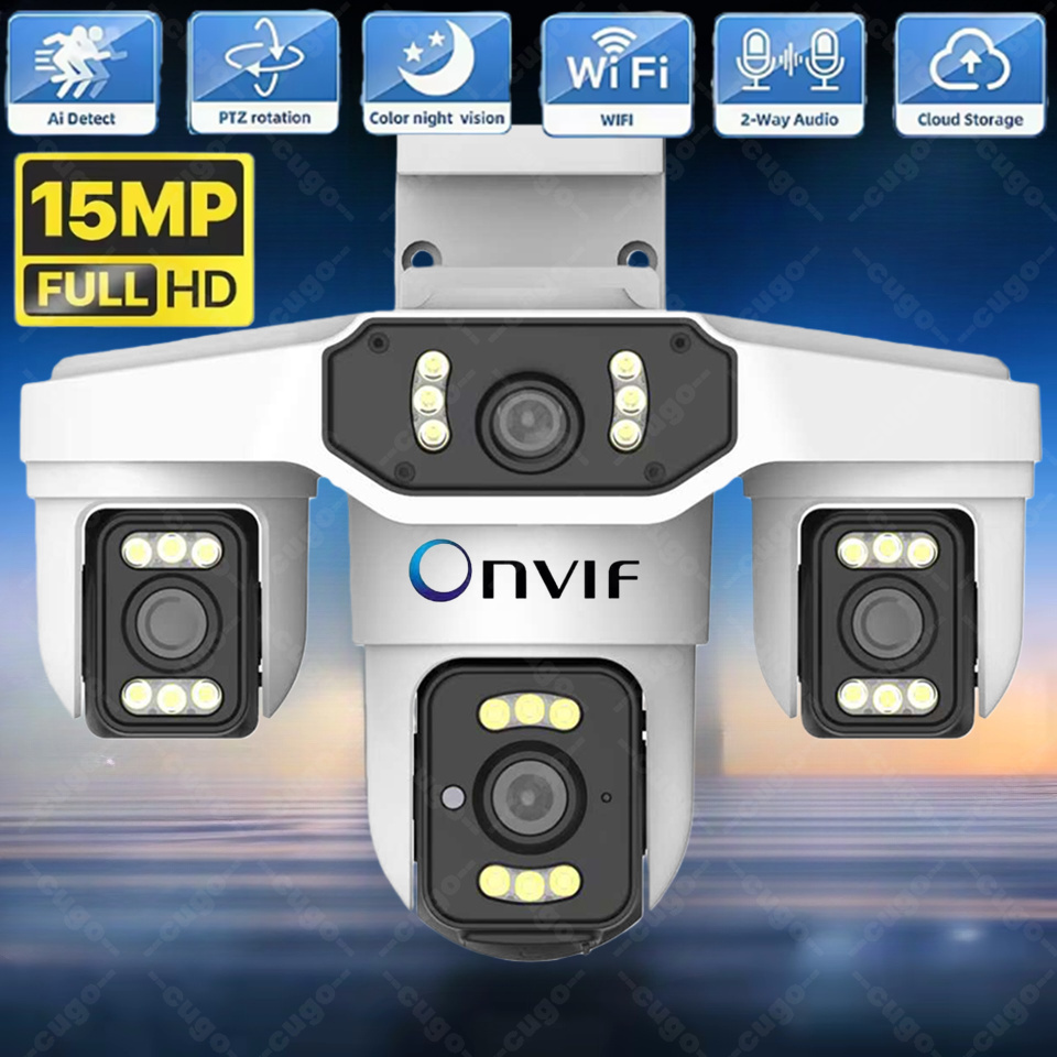 8K 15MP セキュリティ WIFI カメラ 3 画面屋外カム 4 レンズ Ai 人間検出防水 CCTV ビデオ IP カメラ Onvif Yoosee