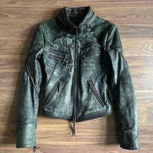 Men's Vintage Racing Leather Jacket with Custom Embroidered Logo, Double-Sided Zipper, and High Collar—OEM Services Available