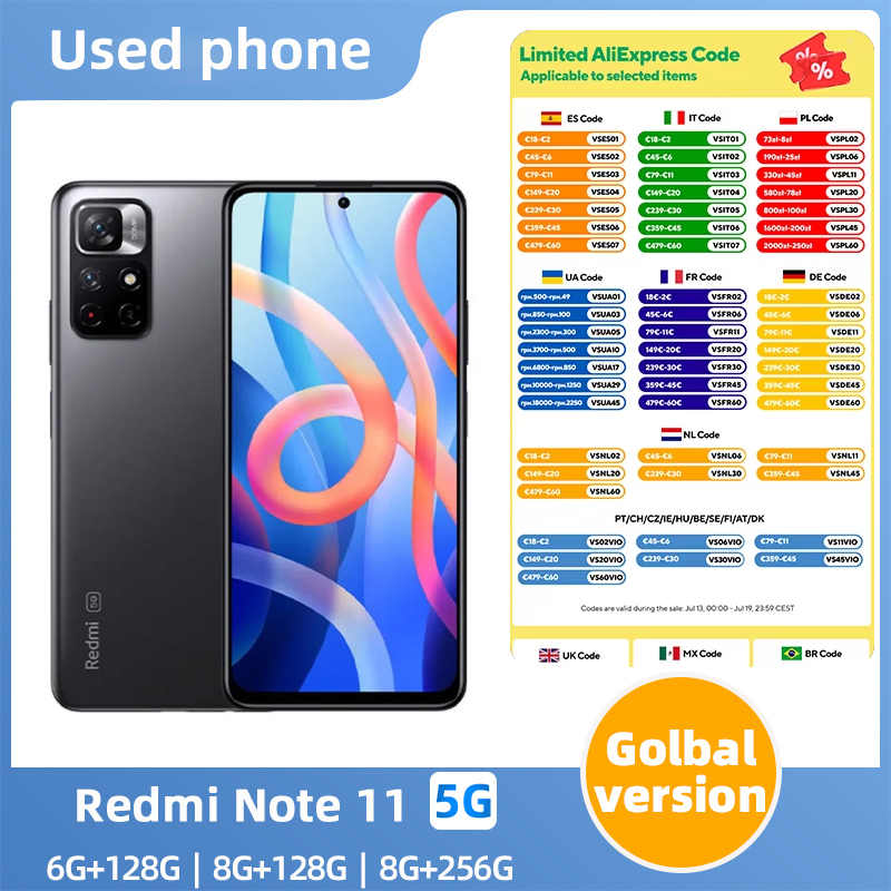 Redmi note 11 4G スマートフォン バッテリー容量 5000mAh 50MP 2400x1080px サイドマウントカメラ オリジナル中古携帯電話