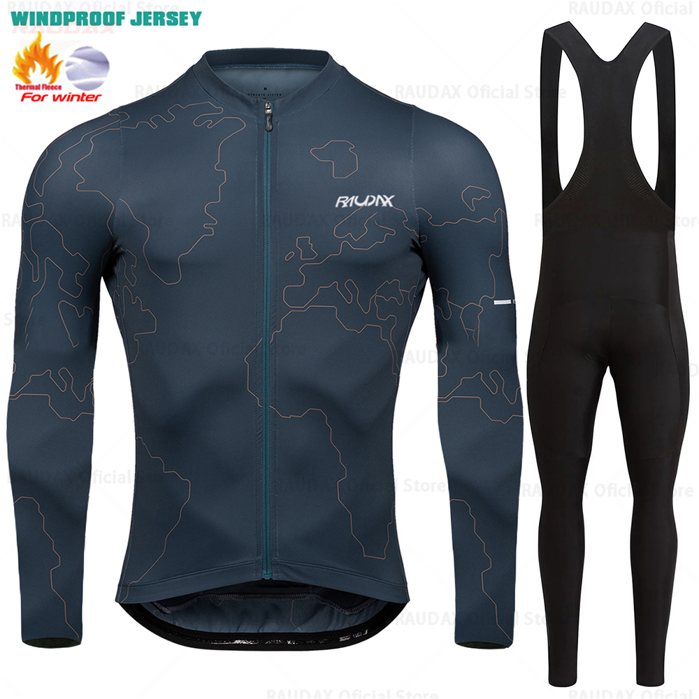 2025 Raudax 冬サイクリングサーマルフリース服セットトップサイクリングジャージスポーツバイク MTB 乗馬服暖かいジャケット男性のための
