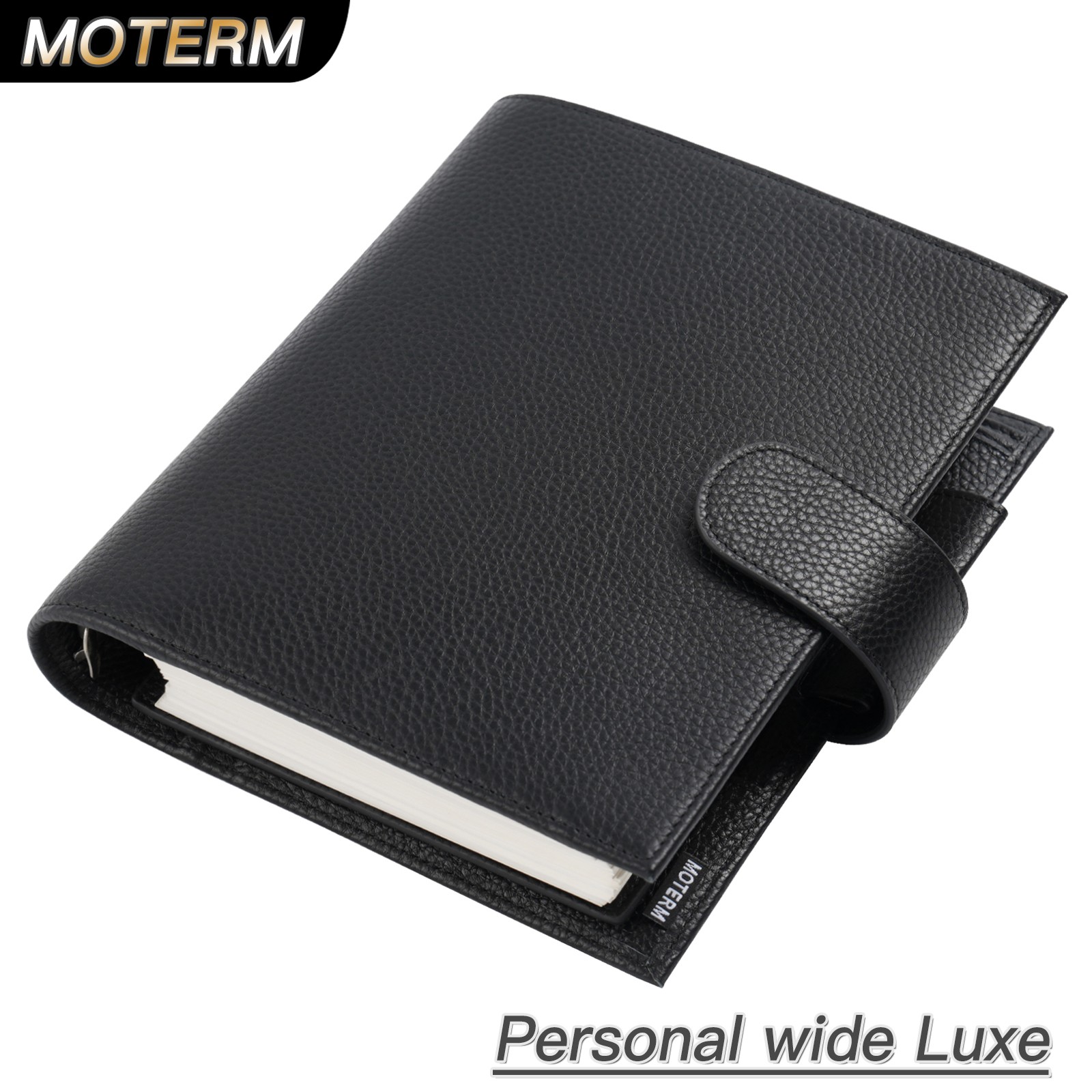 Moterm Luxe 2.0 シリーズ パーソナルワイドサイズプランナー ペブルグレインレザー 30 MM シルバーリング付き ノートブック 日記オーガナイザー アジェンダ