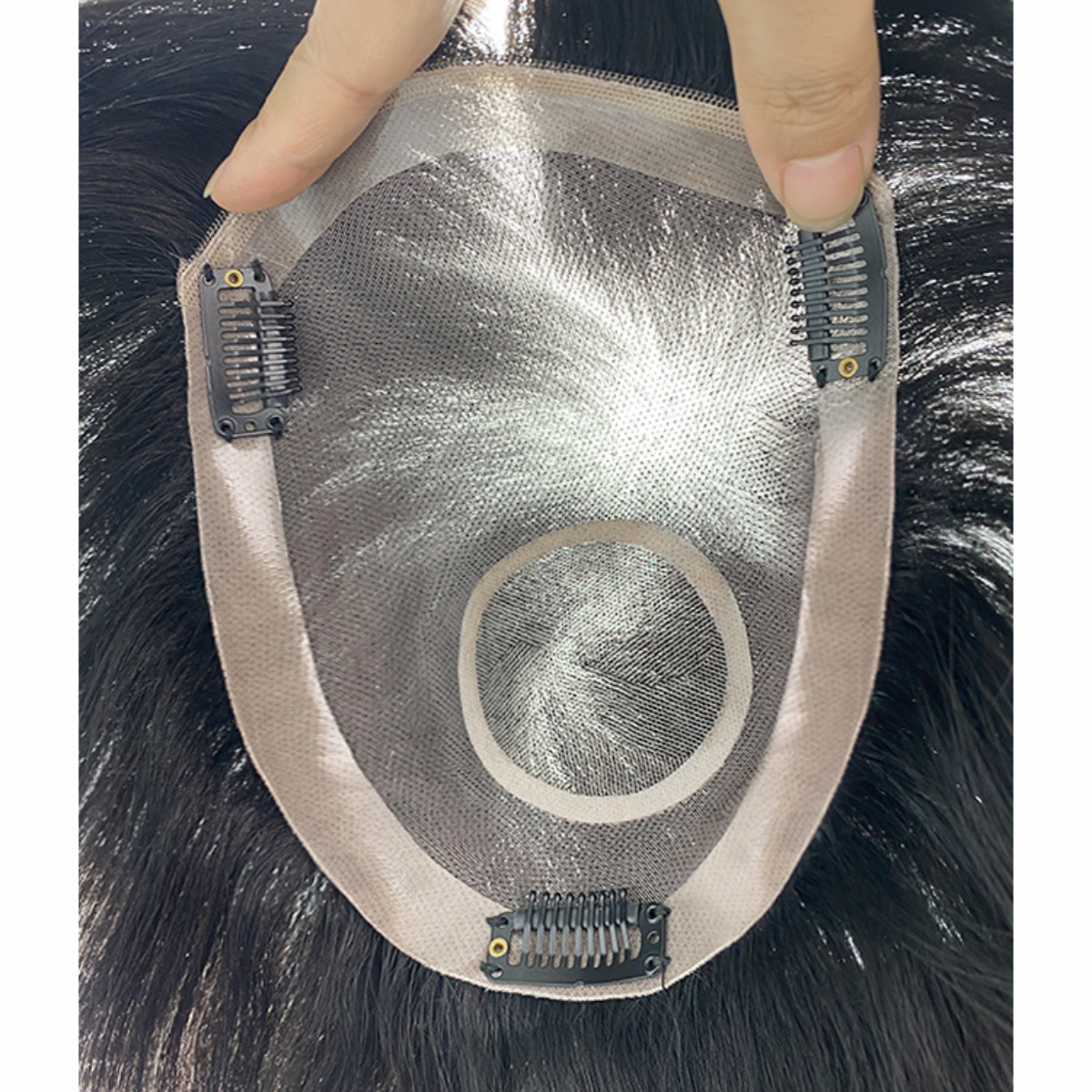 男性のヘアプロテーゼかつら人毛トッパー自然な生え際かつらクリップスキンポリ男性かつら本物の毛交換システム