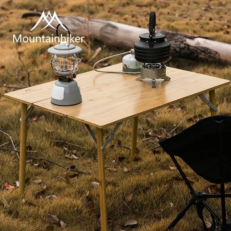 MOUNTAINHIKER アウトドアキャンプ竹折りたたみテーブルポータブル高速ストレージ折りたたみデスク屋外ダイニングテーブルピクニックバーベキューテーブル