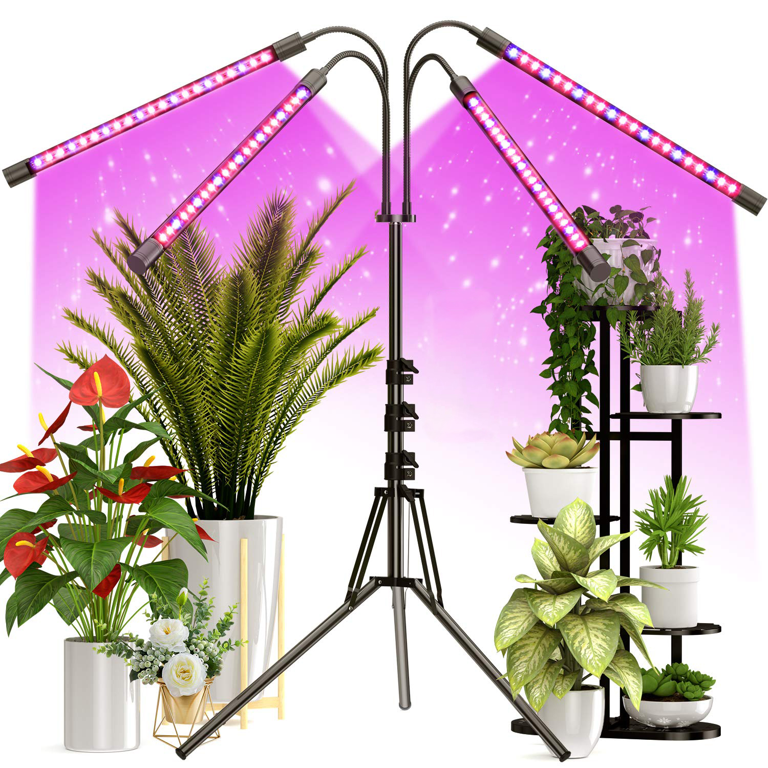 屋内植物用プラントライト、15-61インチから始まる種子用80 LEDフルスペクトル成長ライト、調節可能な三脚スタンド