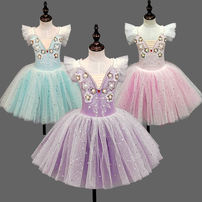 子供のパフォーマンスダンス衣装子供のバレエ女の子ドレスチュチュ Vestidos プリンセスガールバレエレオタード服ベビーバレリン