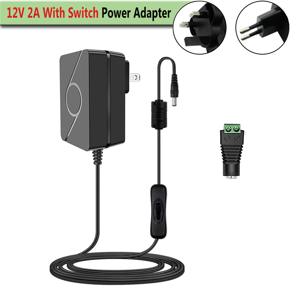 12 V 2A 電源アダプタオンオフスイッチ電源プラグケーブル 5.5 × 2.1 ミリメートル DC コネクタインラインスイッチング LED ストリップライト