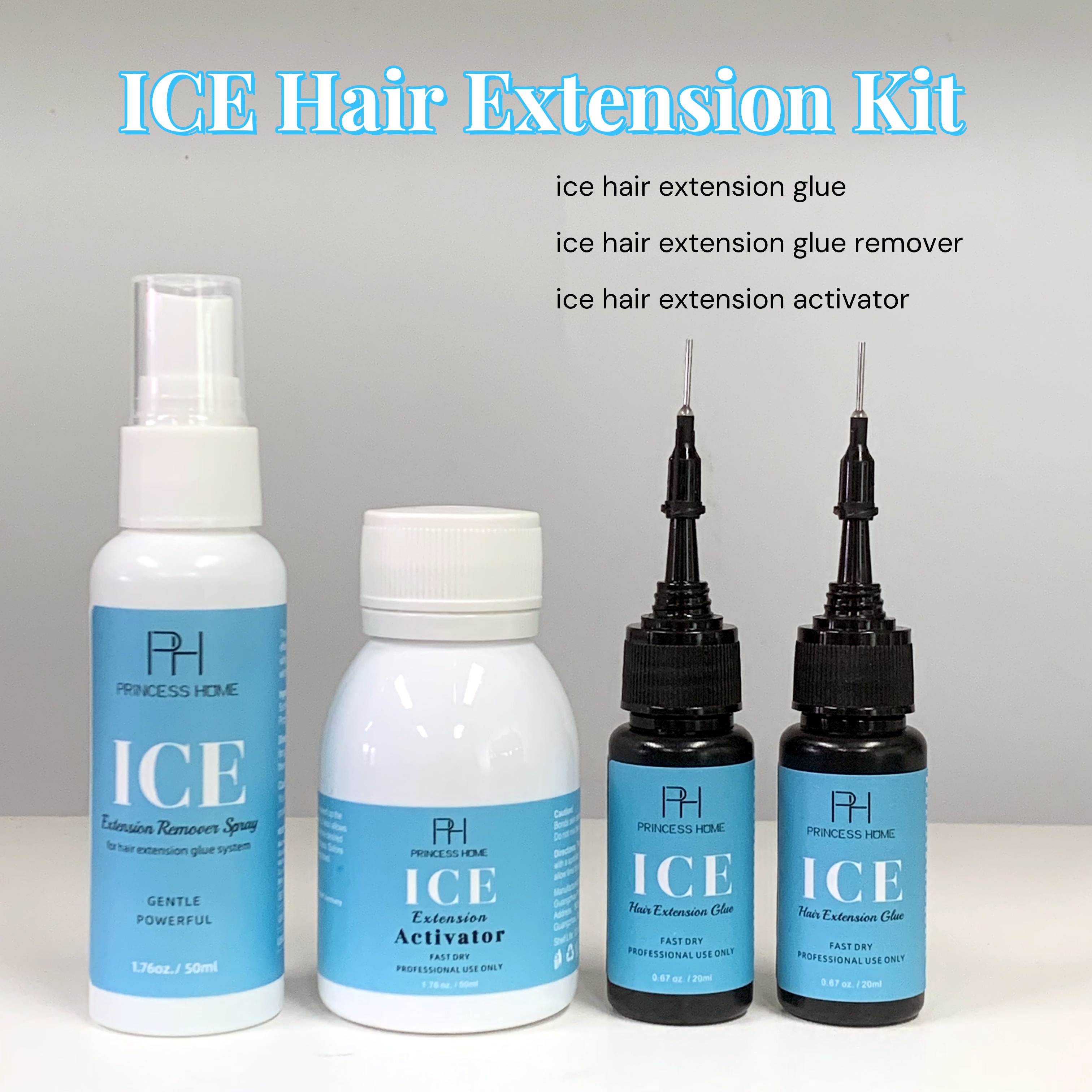 アイスヘアエクステンショングルージェルキット コールドボンディングヘアエクステンション用 カスタムロゴ 4ボトルボンドグルー接着剤とリムーバーキット