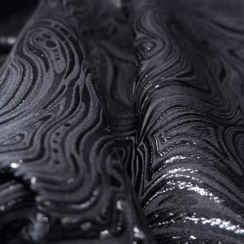 黒光沢のある波ストライプジャカード生地手作り縫製 DIY 人形服コートスカート素材デザイナーテキスタイル工芸材料