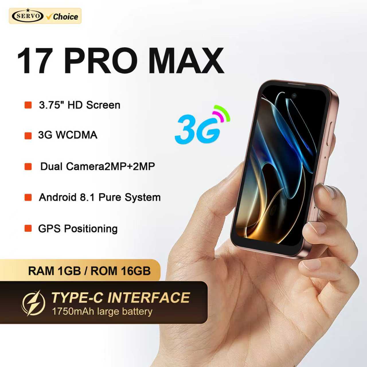 SERVO 17PRO MAX 小型スマートフォン 3.75 "画面 3 グラム WCDMA Android OS Play ストア顔ロック解除 WiFi ミニスマートフォンデュアル SIM スタンバイ