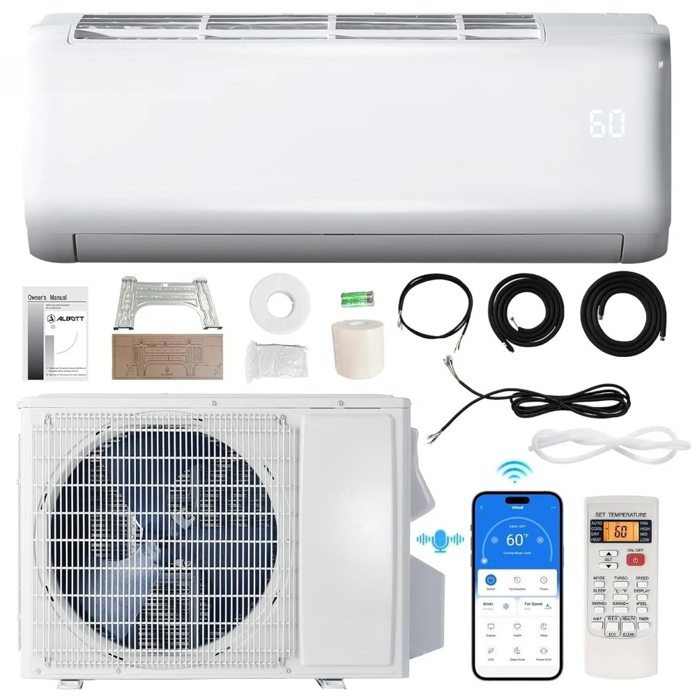24000 BTU ミニスプリットエアコンヒートポンプ、SEER2 21、208-230V、Wi-Fi スマートコントロール付きインバーター AC、音声、カスタマイズ