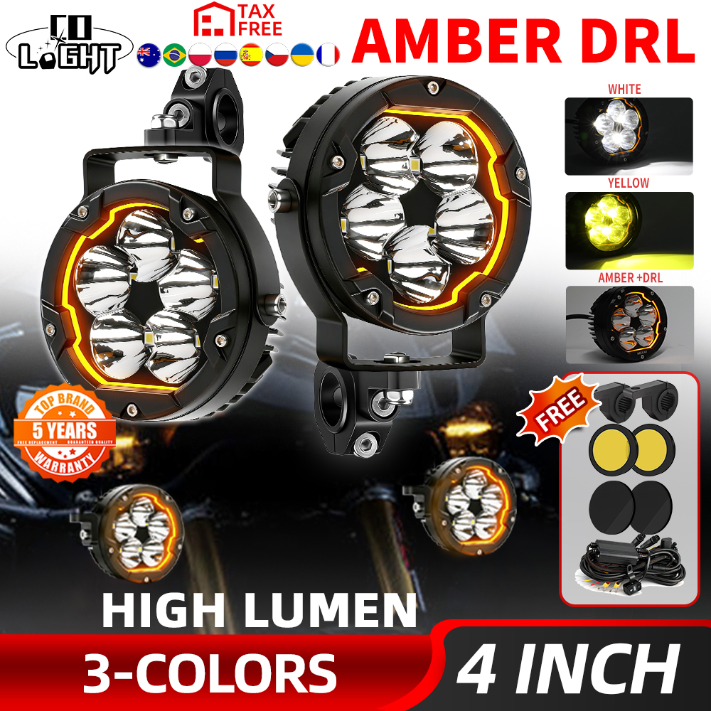 CO LIGHT 4 インチミニデュアルカラー LED オートバイ補助ライトストロボスイッチスポットライトフォグランプ BMW R1200GS オフロード使用