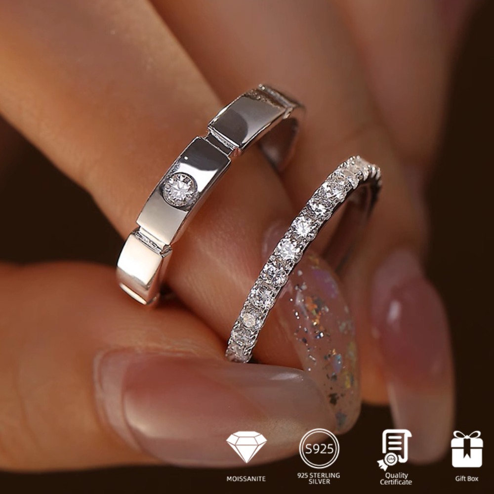 1.5/3 ミリメートルフルモアッサナイトカップルリングセット 925 スターリングシルバー婚約結婚式エタニティバンド女性男性ギフトファインジュエリー