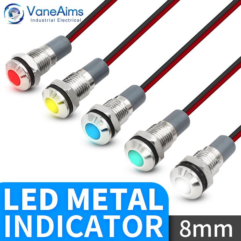 5 個 8 ミリメートル LED メタルインジケータライト 3-6V 12-24V 防水電源信号ライト赤緑黄青白パネル取り付け用