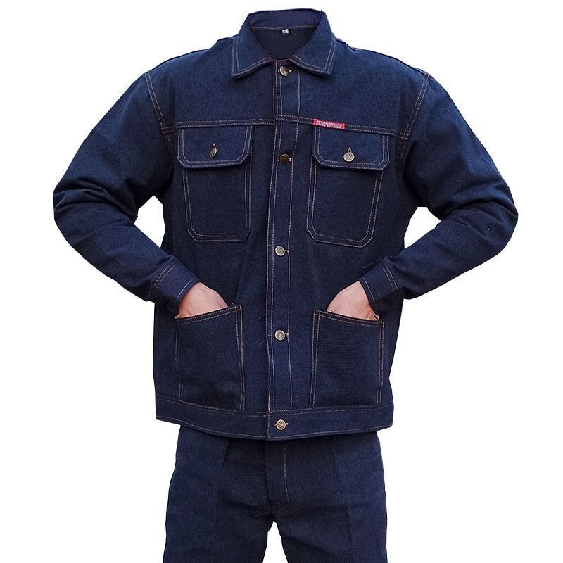 メンズデニム作業服セット 溶接 溶接耐熱労働保護服 建設現場耐摩耗作業服セット