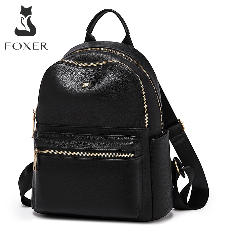 FOXER ブランド本革マイクロファイバー女性のバックパックファッション女性トラベルバッグ大容量防水バックパック