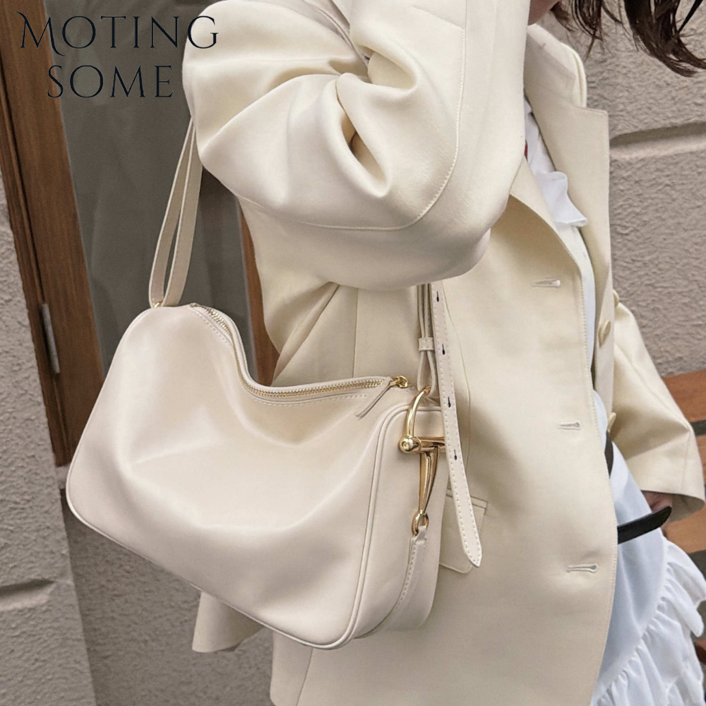 MOTINGSOME オイルワックスパテントレザーホーボーバッグ女性の夏のメッセンジャーバッグベージュショルダーミニマリズムスタイル女性ホーボーかばんポーチ