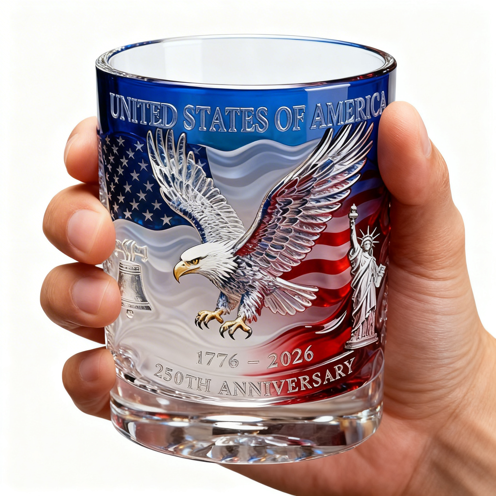 アメリカ建国250年記念酒瓶手吹きガラス製品アメリカ建国250周年愛国イーグルカップウイスキーグラス回転カップ