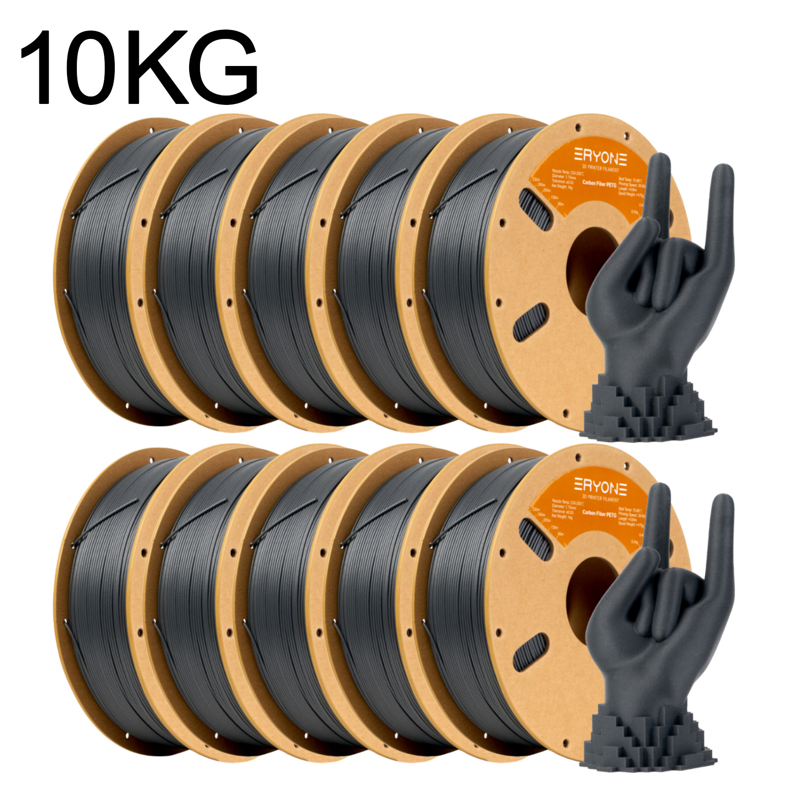 Eryone 10KG PETG 炭素繊維フィラメント 1.75 ミリメートル、 15% CF 高剛性 3D プリンタフィラメント、/-0.03 ミリメートル卸売