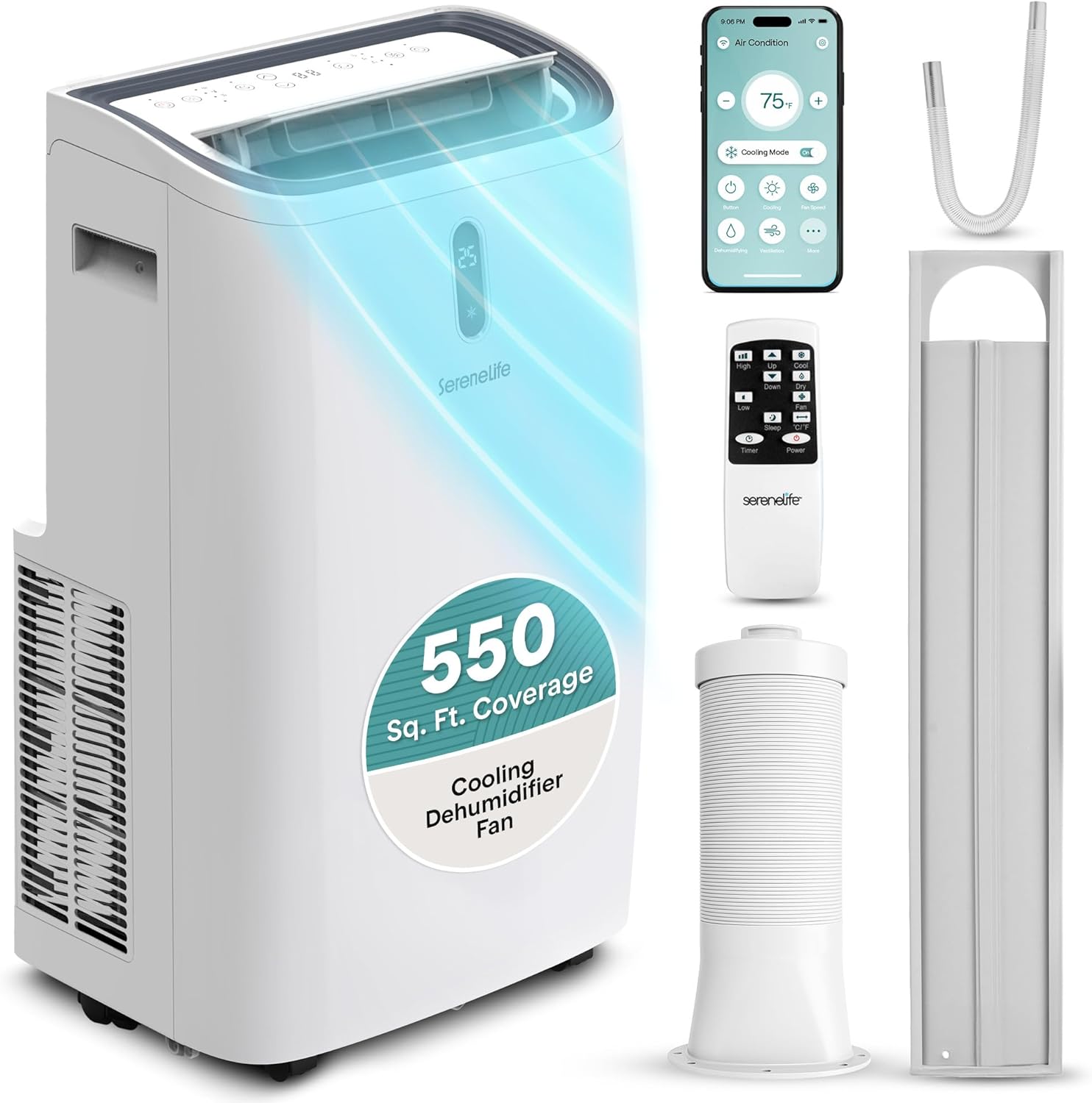 最大 550 平方フィートの部屋用のポータブル 14000 BTU 空気冷却器、3-in-1 ファン、除湿機
