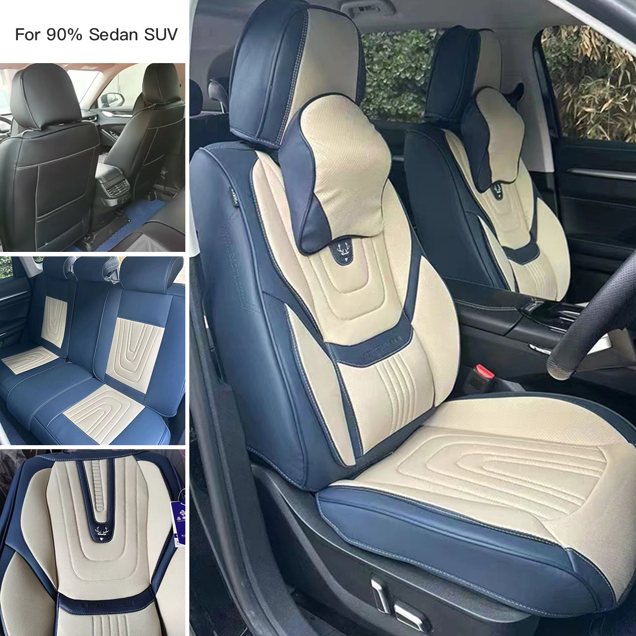 ユニバーサルカーシートキットカバー耐久性のあるエコダイヤモンド格子品質のレザーシートカバー 90% セダン SUV 5 人乗り車用