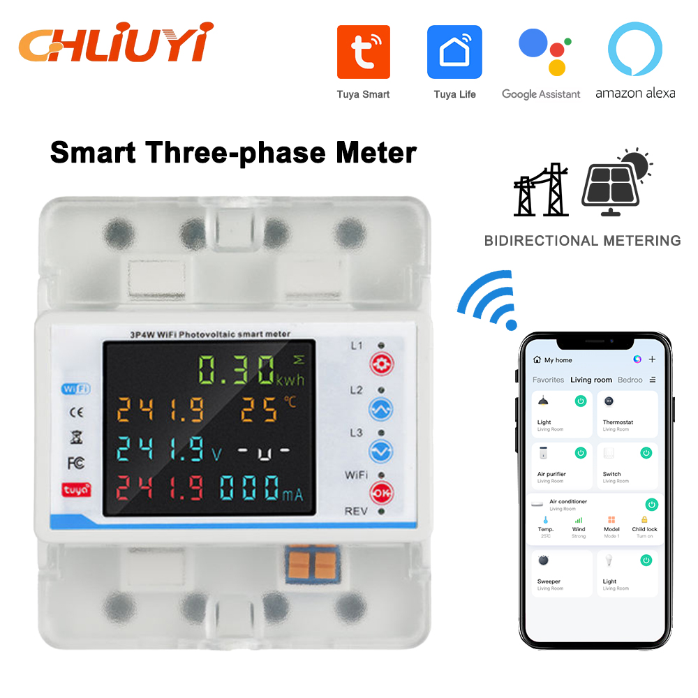 3 相 Tuya WiFi スマート双方向エネルギー電力 KWh メーター漏洩過不足電圧プロテクターリレースイッチ電流制限