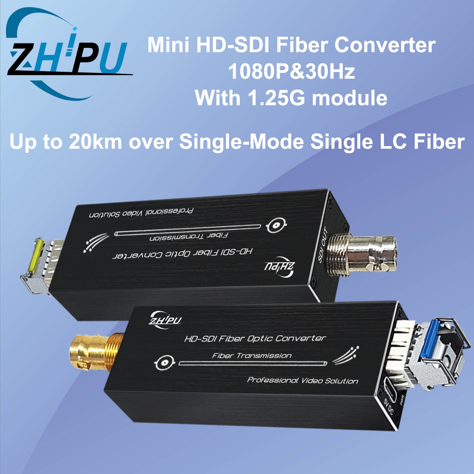 Mini HD-SDI ファイバーコンバーター/エクステンダー、1080P