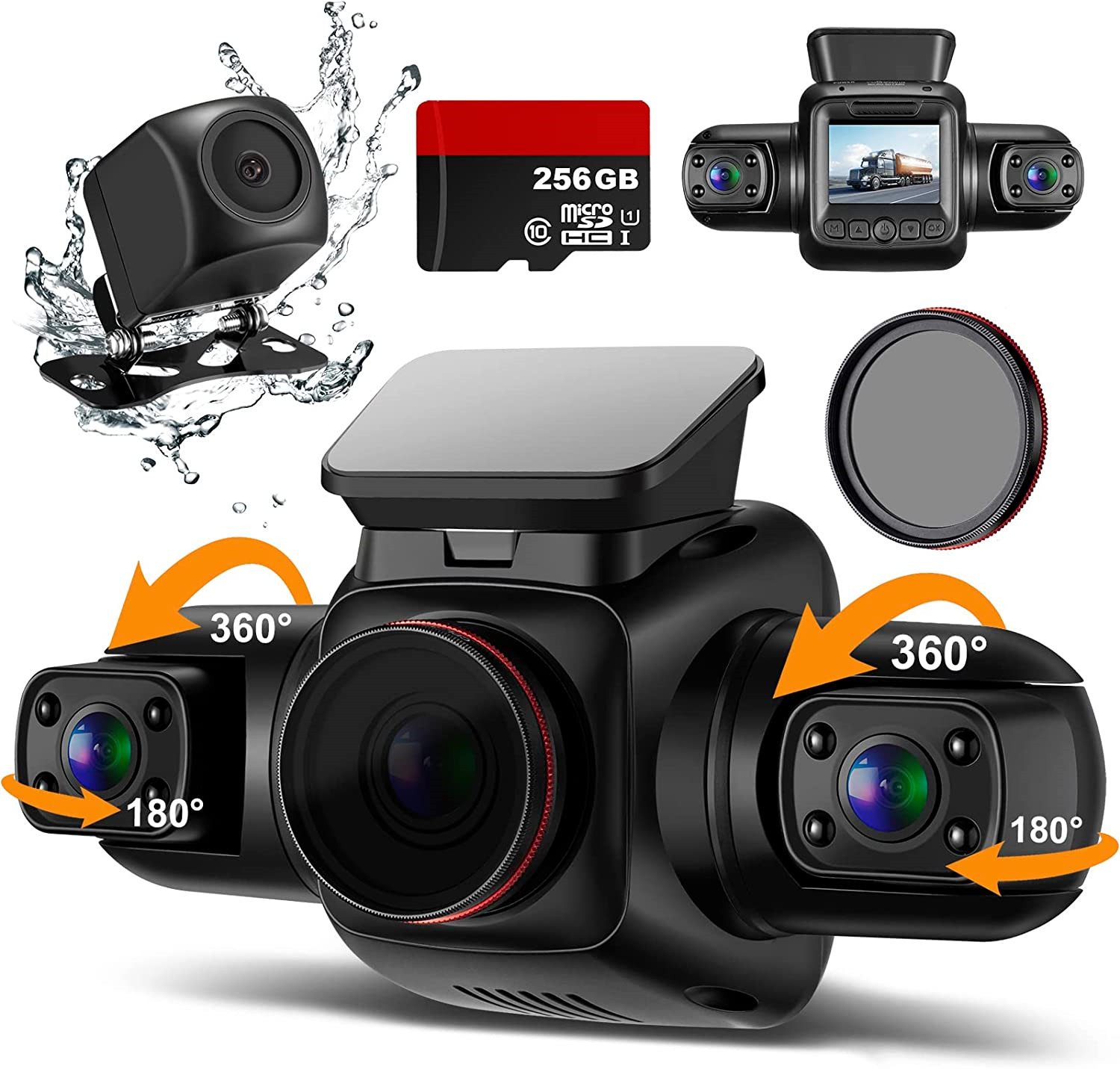 4チャンネルダッシュカム360°パノラマビュー4*1080PカメラGPS/WiFi CPLフィルター8赤外線ライトナイトビジョン最大512GBビデオレコーダー