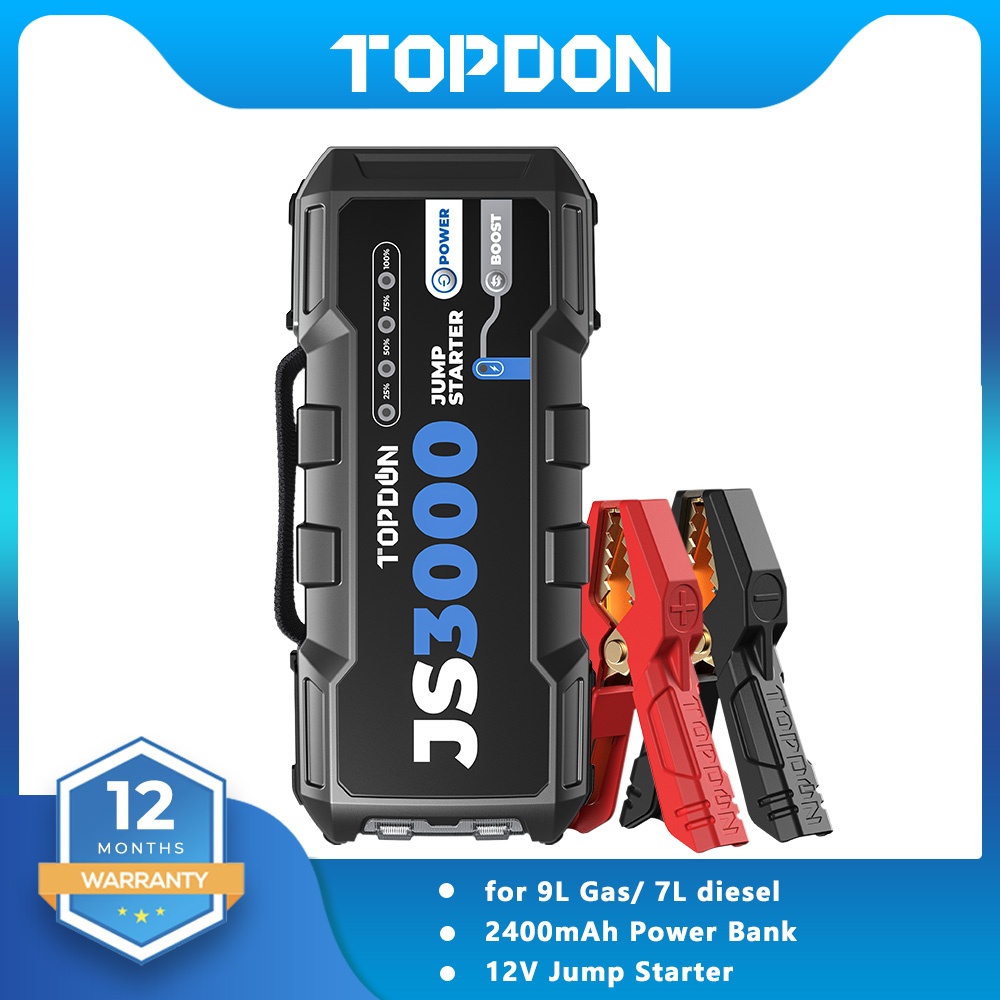 TOPDON JS3000 車のジャンプスターター 3000A 24000mAh 12V 多機能ポータブル車緊急バッテリーブースター電源銀行ジャンプスターター