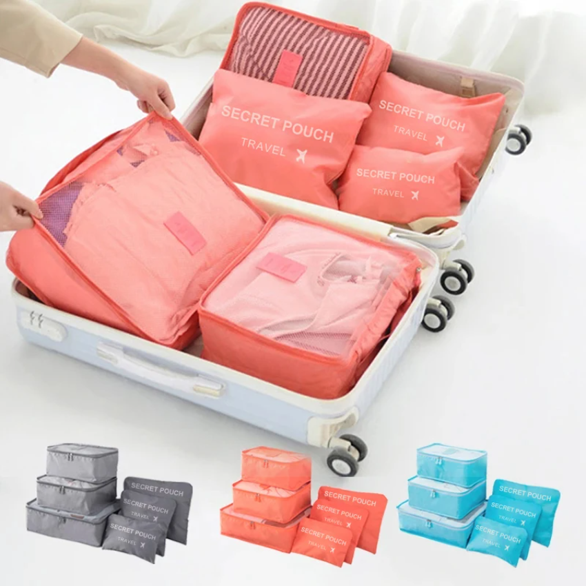 6 ピース/セットピンク/ブルー/グレー旅行収納袋大容量防水荷物衣類下着収納袋バッグジッパー