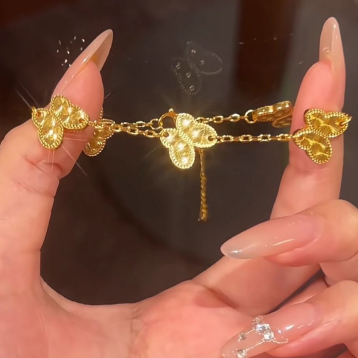 星と蝶 ブレスレット レディース 24K ゴールド AU999 甘くてクールなスタイルにぴったり