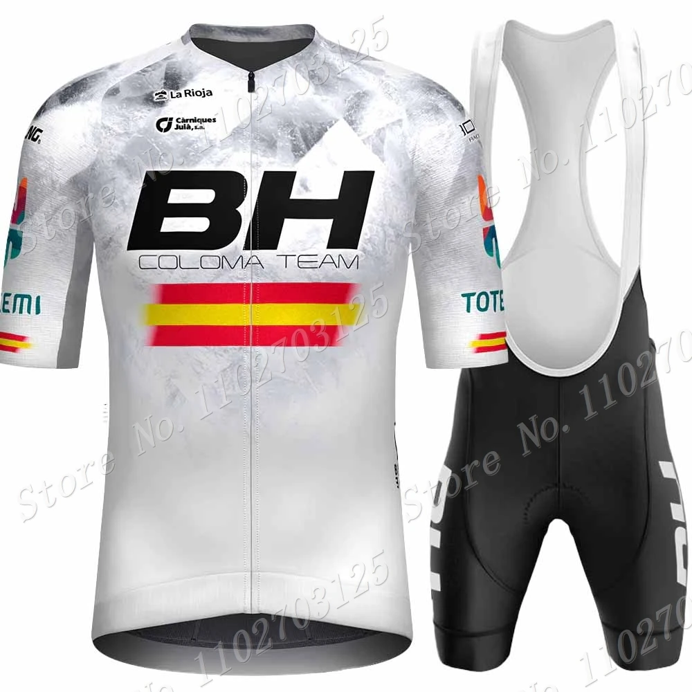 ホワイト BH コロマチーム 2024 サイクリングジャージセットメンズ半袖赤服ロードバイクシャツスーツ自転車ビブショーツ MTB マイヨ