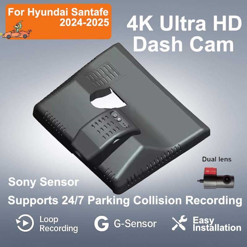 ヒュンダイサンタフェサンタフェ 2024-2025 4 18K ダッシュカム 2160P WiFi OEM スタイル 24 時間パッキング車 DVR カメラ