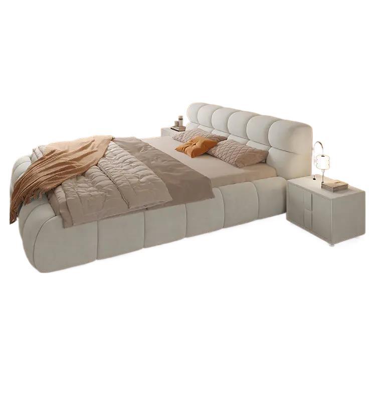 #Cream Cloud Upholstered Bed Soft Tufted Headboard King Queen Size Bed for Cozy Master Bedroom Princess Aesthetic Home Furniture