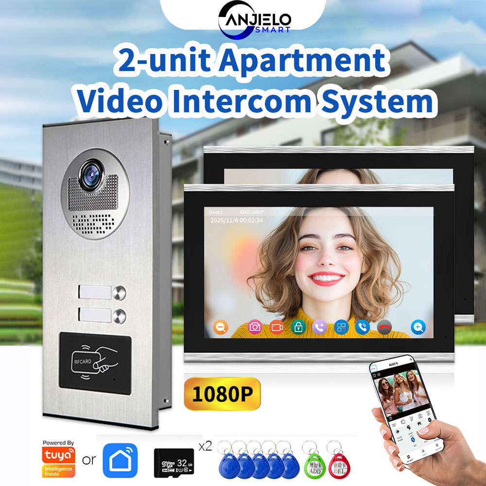 ANZIELO TUYA スマート 2 ユニット アパート インターホン ビデオ ドアベル RFID カードロック解除付き 4 有線ビデオ ドアホン システム 1080P
