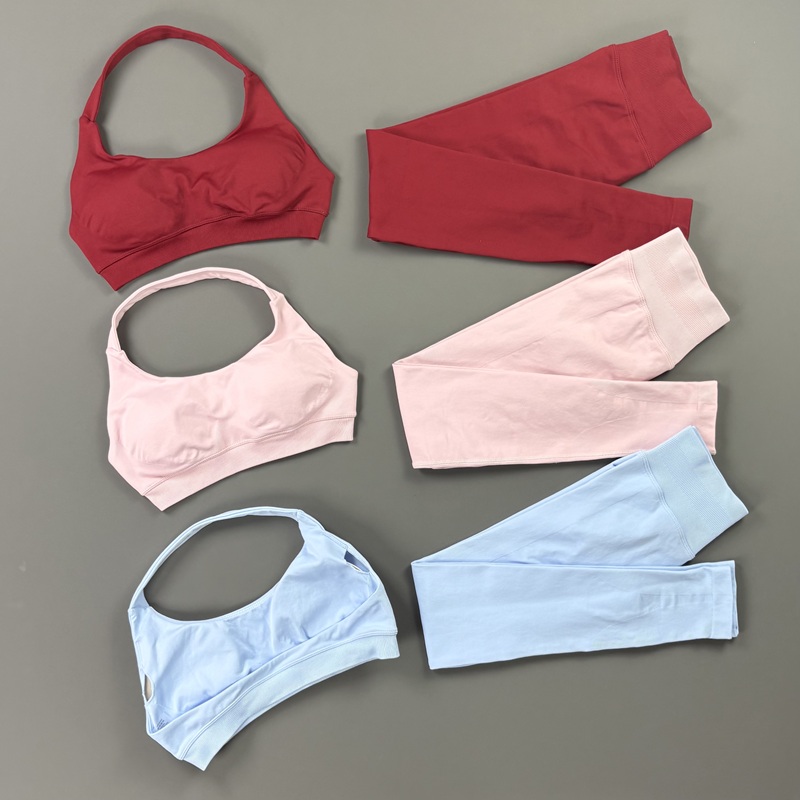 HISTELLO Gym Leggings Set Seamless Halter Neck Sports Bra Women Butt Lift Workout Tights Sets Fitness Running Sports Outfit