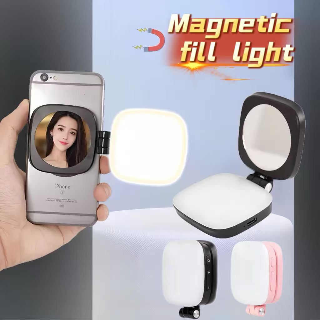 MagSafe iPhone 用磁気自撮りライト 360° LED リングフィルライト ミラー付き 自撮りや Vlog に最適